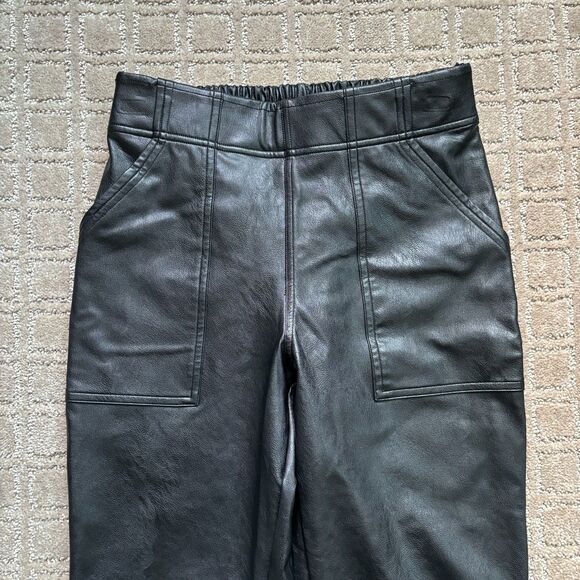 SPANX Faux Leather Joggers Women's Small Black Pull On Fall Winter Moto Sexy - Picture 3 of 7
